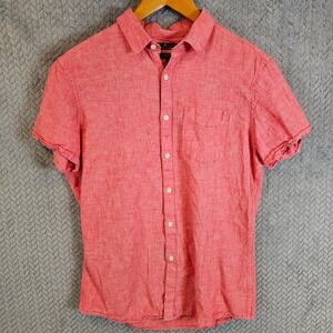 Marc Anthony Men Slim Fit Linen Blend Short Sleeve Button Down Shirt Coral Red S